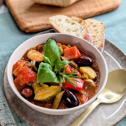 Gemüsepfanne Caponata mit Nudeln