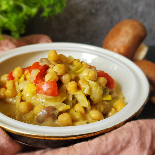 Kichererbsencurry mit Champignons dazu Reis