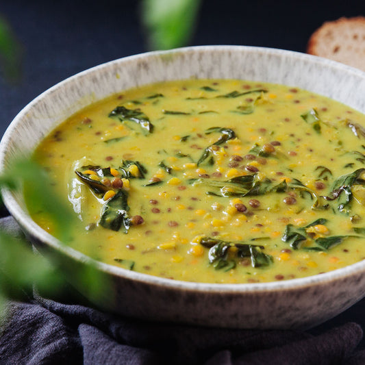 Mangoldcurry mit Berglinsen und Reis